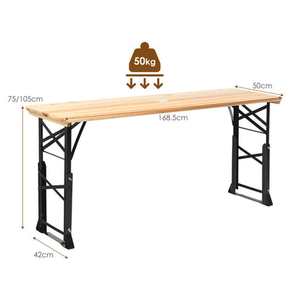 Patio Folding Picnic Table with Adjustable Heights for Camping/Party/Backyard