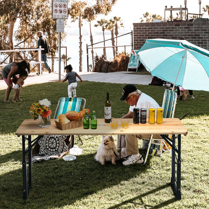 Patio Folding Picnic Table with Adjustable Heights for Camping/Party/Backyard