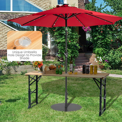 Patio Folding Picnic Table with Adjustable Heights for Camping/Party/Backyard
