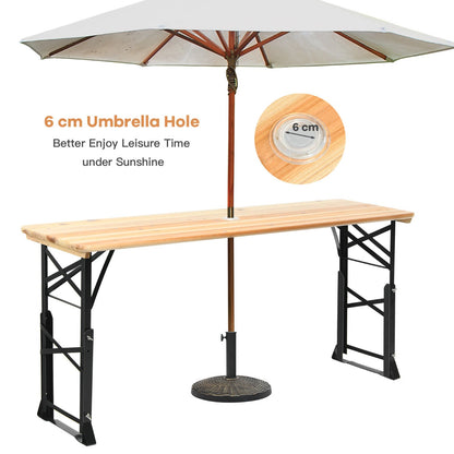Patio Folding Picnic Table with Adjustable Heights for Camping/Party/Backyard