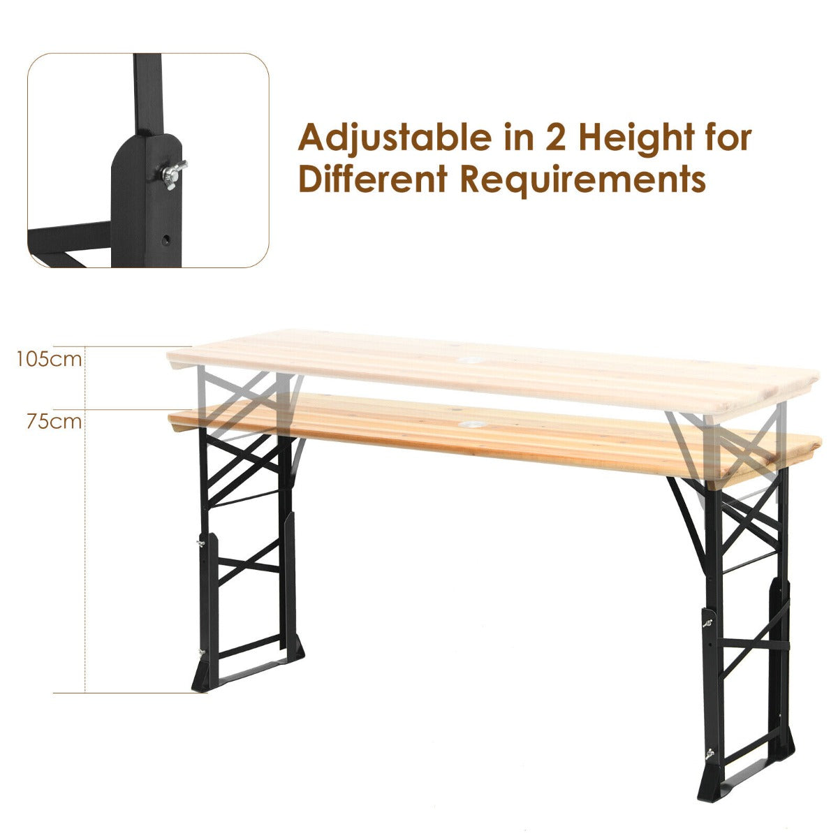 Patio Folding Picnic Table with Adjustable Heights for Camping/Party/Backyard