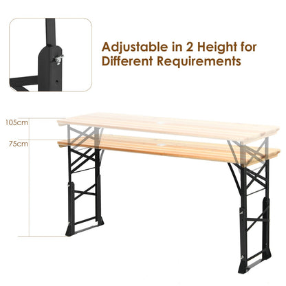 Patio Folding Picnic Table with Adjustable Heights for Camping/Party/Backyard