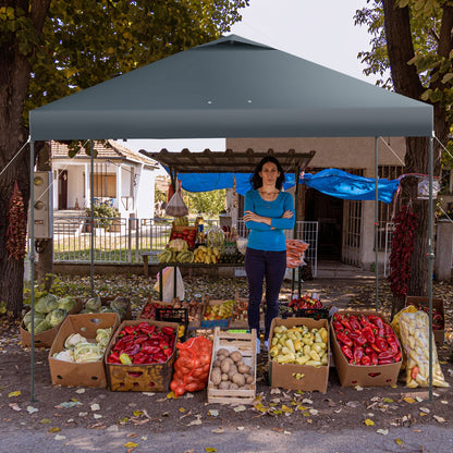 3m x 3m Height-Adjustable &amp; Tiltable Pop-up Canopy with Carry Bag-Grey