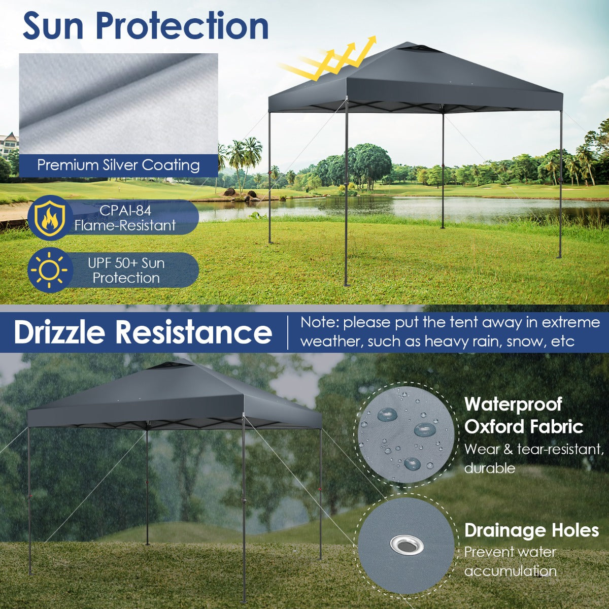 3m x 3m Height-Adjustable &amp; Tiltable Pop-up Canopy with Carry Bag-Grey