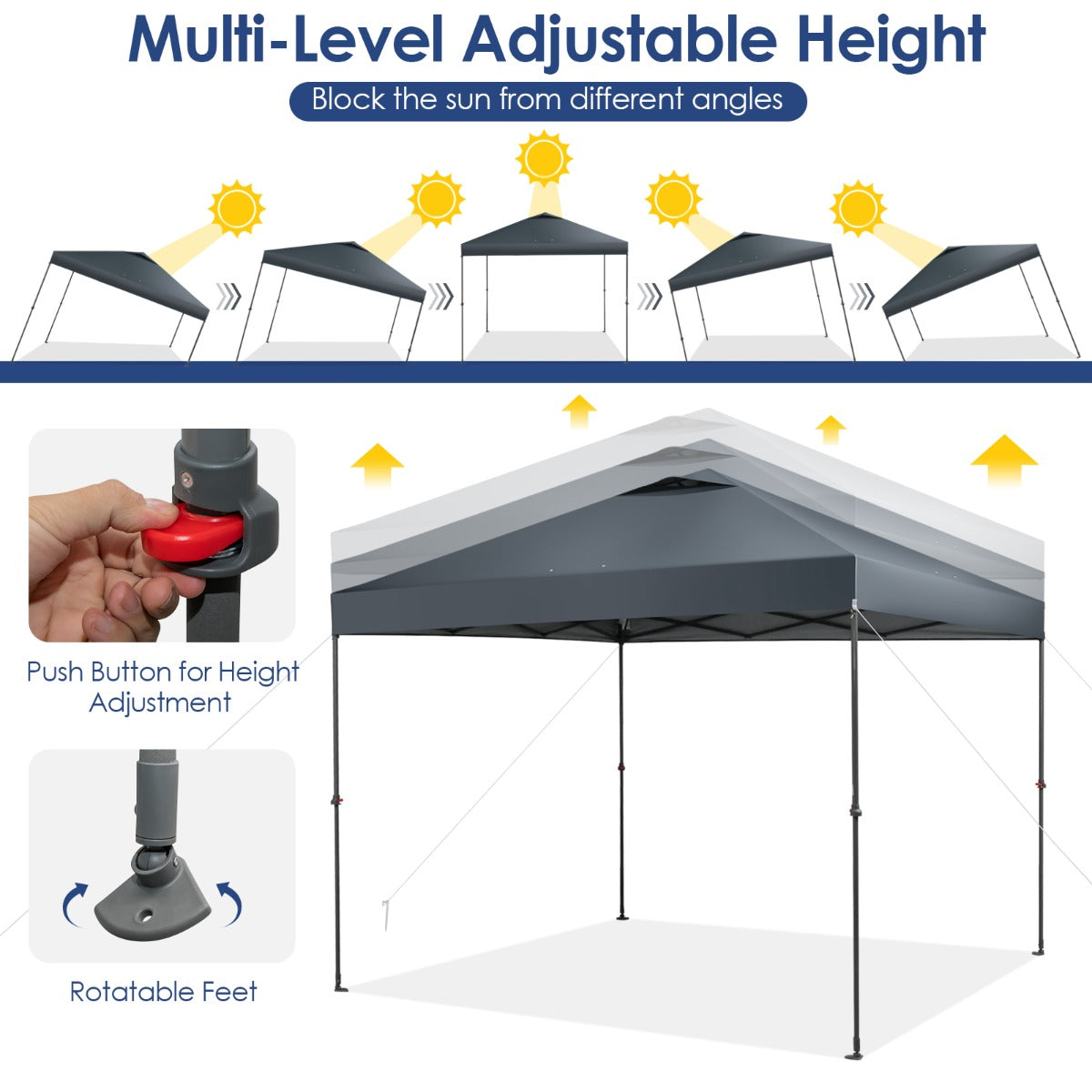 3m x 3m Height-Adjustable &amp; Tiltable Pop-up Canopy with Carry Bag-Grey