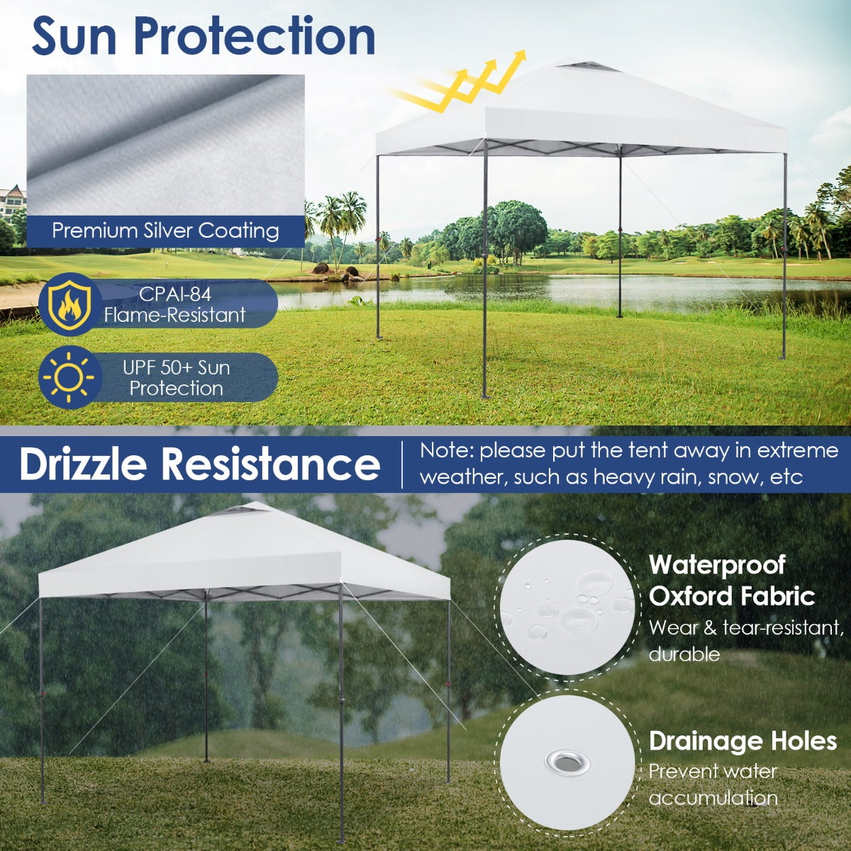 3m x 3m Height-Adjustable &amp; Tiltable Pop-up Canopy with Carry Bag-White