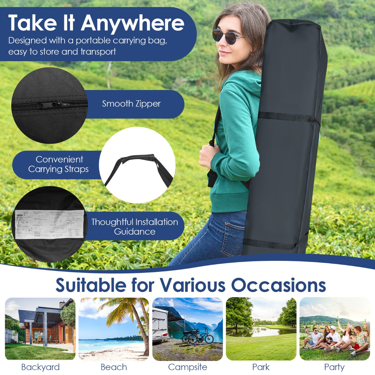 3m x 3m Height-Adjustable &amp; Tiltable Pop-up Canopy with Carry Bag-White