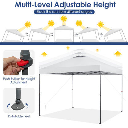 3m x 3m Height-Adjustable &amp; Tiltable Pop-up Canopy with Carry Bag-White