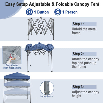 2 x 2m UPF 50+ Outdoor Pop-up Canopy with Adjustable Heights &amp;amp; Carry Bag-Blue