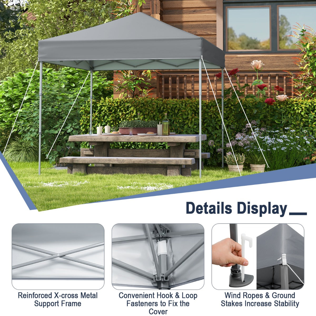 2 x 2m UPF 50+ Outdoor Pop-up Canopy with Adjustable Heights &amp;amp; Carry Bag-Grey