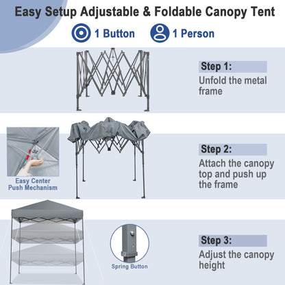 2 x 2m UPF 50+ Outdoor Pop-up Canopy with Adjustable Heights &amp;amp; Carry Bag-Grey