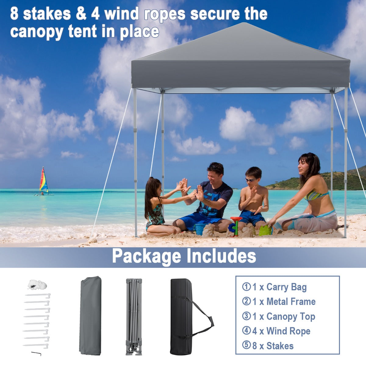 2 x 2m UPF 50+ Outdoor Pop-up Canopy with Adjustable Heights &amp;amp; Carry Bag-Grey