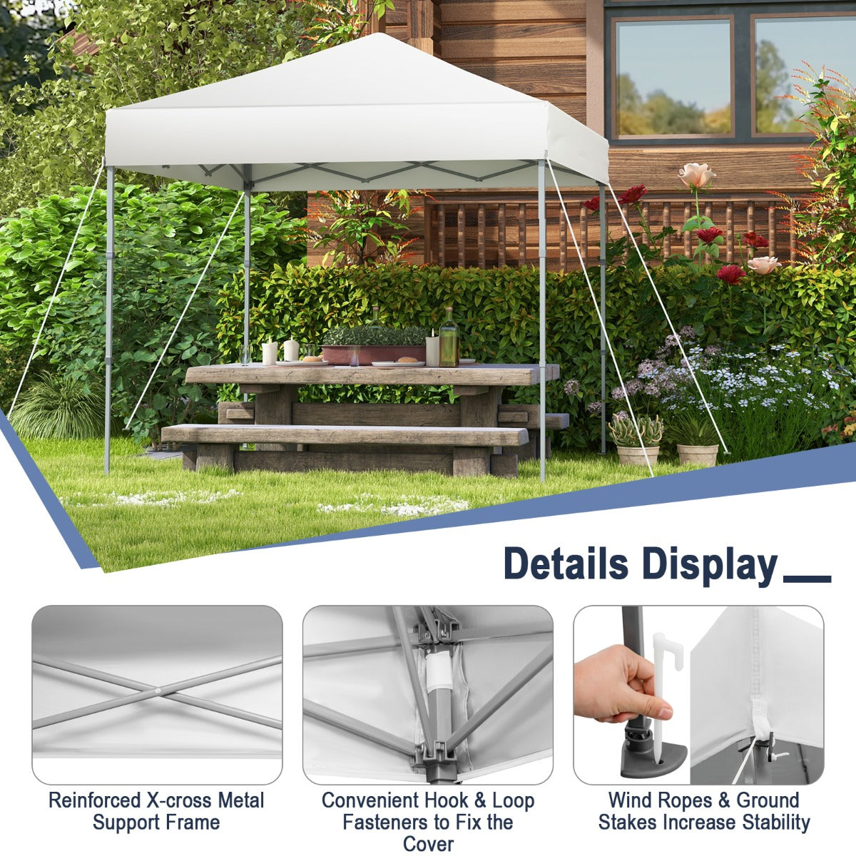 2 x 2m UPF 50+ Outdoor Pop-up Canopy with Adjustable Heights &amp;amp; Carry Bag-White
