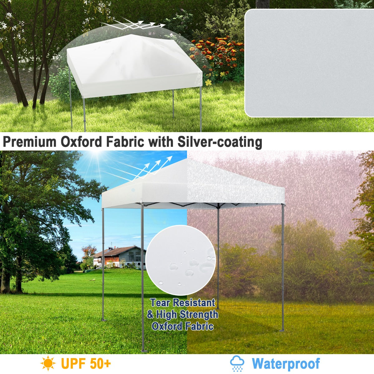 2 x 2m UPF 50+ Outdoor Pop-up Canopy with Adjustable Heights &amp;amp; Carry Bag-White