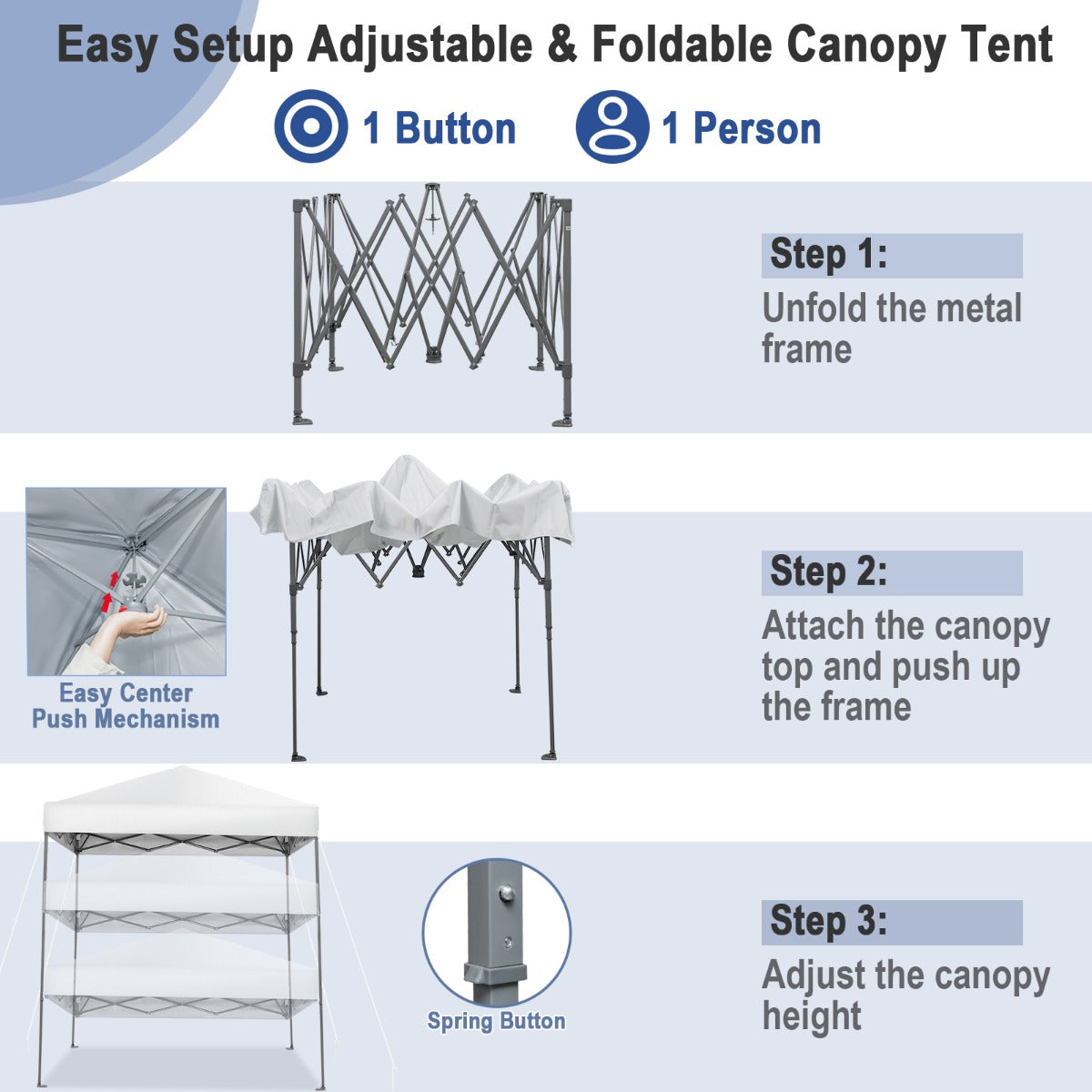 2 x 2m UPF 50+ Outdoor Pop-up Canopy with Adjustable Heights &amp;amp; Carry Bag-White