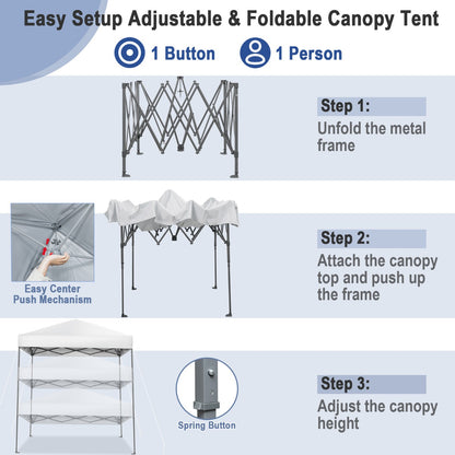 2 x 2m UPF 50+ Outdoor Pop-up Canopy with Adjustable Heights &amp;amp; Carry Bag-White