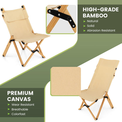 Costway Portable Folding Camping Chair, Bamboo Chair w/ 2-Level Adjustable Backrest, Carrying Bag Included, Outdoor Portable Ultralight Canvas Chair for Picnic, Beach, Patio-0-1 piece