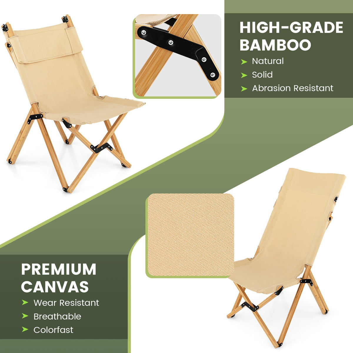 Folding outdoor chair with comfortable wide seat is ideal for camping, travel and backyard lounging