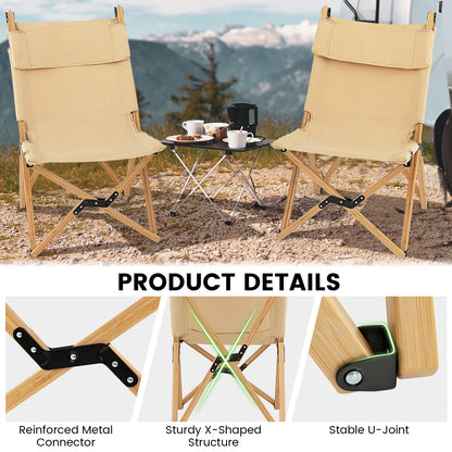 Costway Portable Folding Camping Chair, Bamboo Chair w/ 2-Level Adjustable Backrest, Carrying Bag Included, Outdoor Portable Ultralight Canvas Chair for Picnic, Beach, Patio-0-1 piece