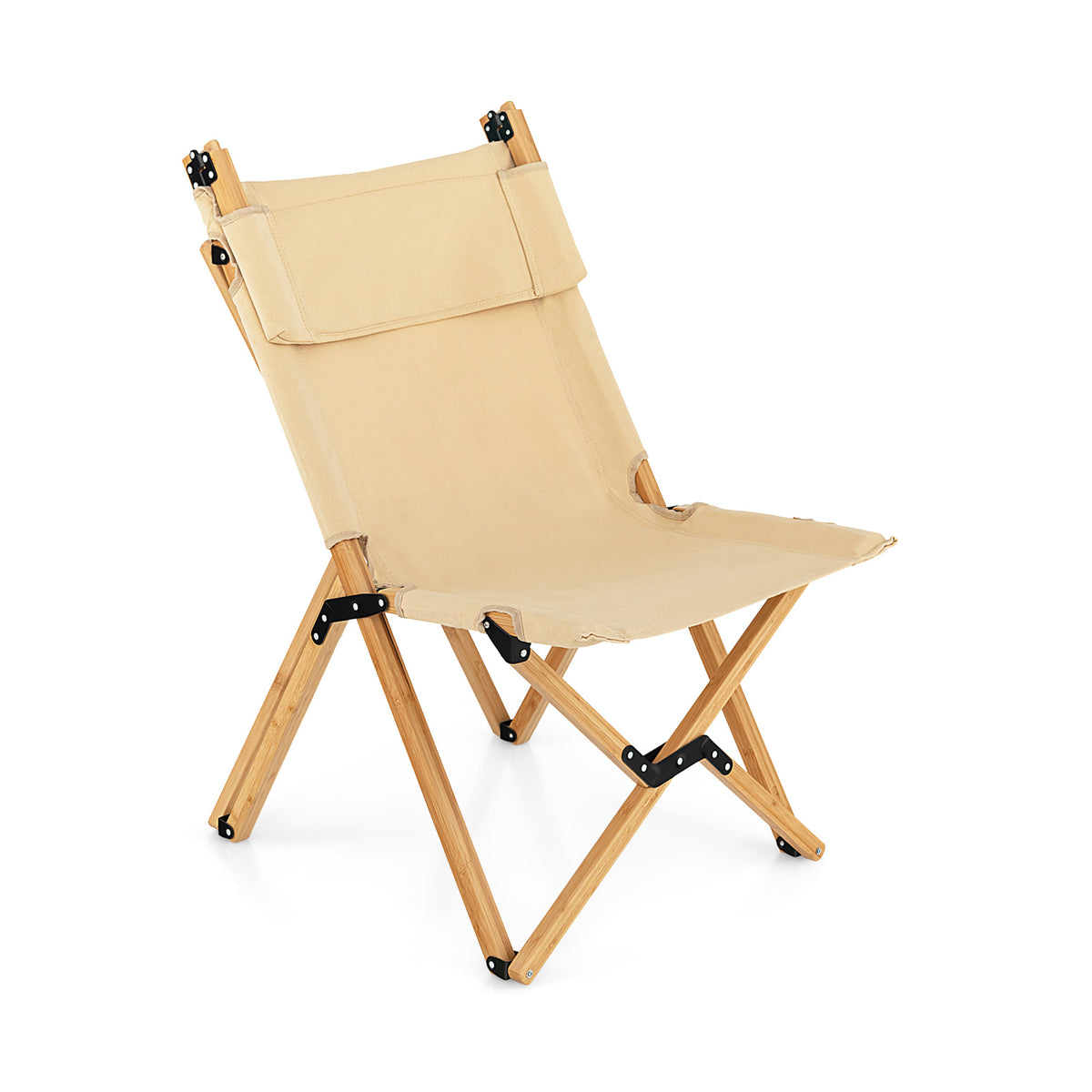 Costway Portable Folding Camping Chair, Bamboo Chair w/ 2-Level Adjustable Backrest, Carrying Bag Included, Outdoor Portable Ultralight Canvas Chair for Picnic, Beach, Patio-0-1 piece