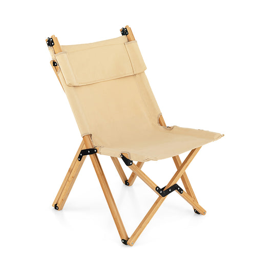 Costway Portable Folding Camping Chair, Bamboo Chair w/ 2-Level Adjustable Backrest, Carrying Bag Included, Outdoor Portable Ultralight Canvas Chair for Picnic, Beach, Patio-0-2 pieces