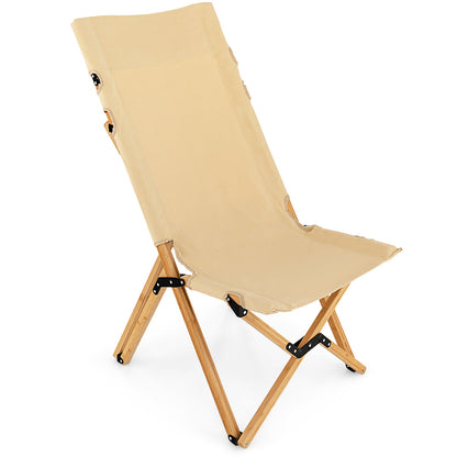 Costway Portable Folding Camping Chair, Bamboo Chair w/ 2-Level Adjustable Backrest, Carrying Bag Included, Outdoor Portable Ultralight Canvas Chair for Picnic, Beach, Patio-0-1 piece