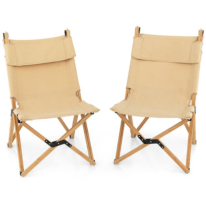 Costway Portable Folding Camping Chair, Bamboo Chair w/ 2-Level Adjustable Backrest, Carrying Bag Included, Outdoor Portable Ultralight Canvas Chair for Picnic, Beach, Patio-0-2 pieces