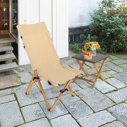 Costway Portable Folding Camping Chair, Bamboo Chair w/ 2-Level Adjustable Backrest, Carrying Bag Included, Outdoor Portable Ultralight Canvas Chair for Picnic, Beach, Patio-0-1 piece