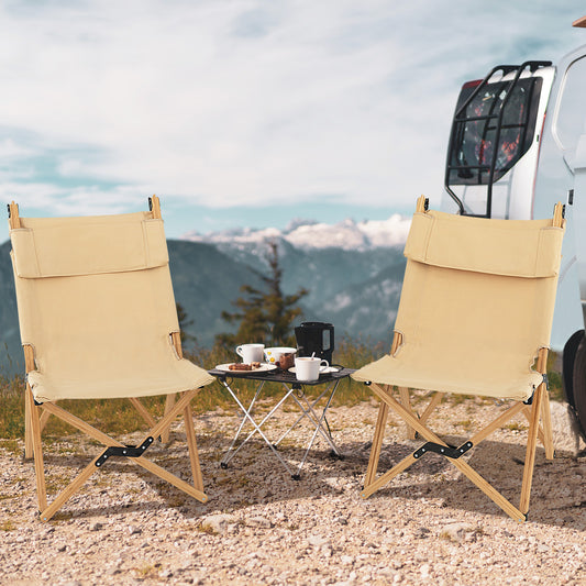 Costway Portable Folding Camping Chair, Bamboo Chair w/ 2-Level Adjustable Backrest, Carrying Bag Included, Outdoor Portable Ultralight Canvas Chair for Picnic, Beach, Patio-0-1 piece