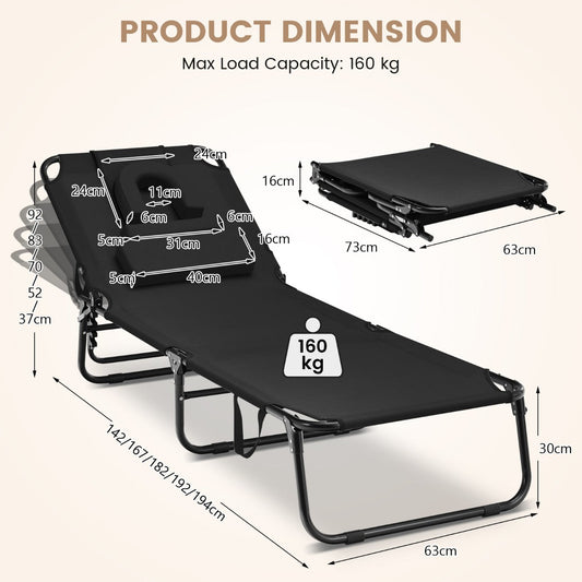 Portable face-down tanning chair with five-position adjustable backrest for outdoor relaxation