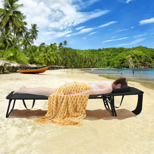 Costway Reclining Beach Chair with Detachable Pillows for Outdoor-Black