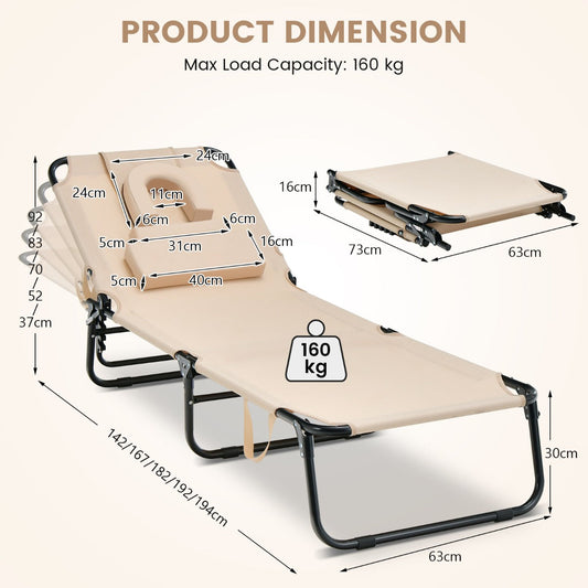 Face-down tanning chair with a durable metal frame and waterproof PE-coated Oxford fabric