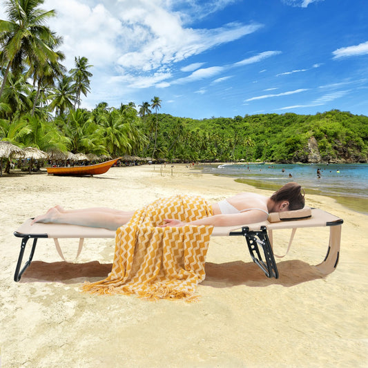 Costway Reclining Beach Chair with Detachable Pillows for Outdoor