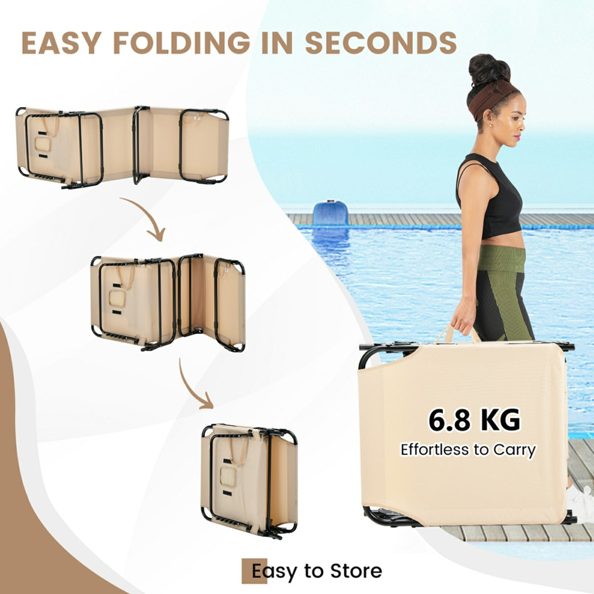Three removable padded pillows combine freely to support the neck shoulders and comfortable lounging