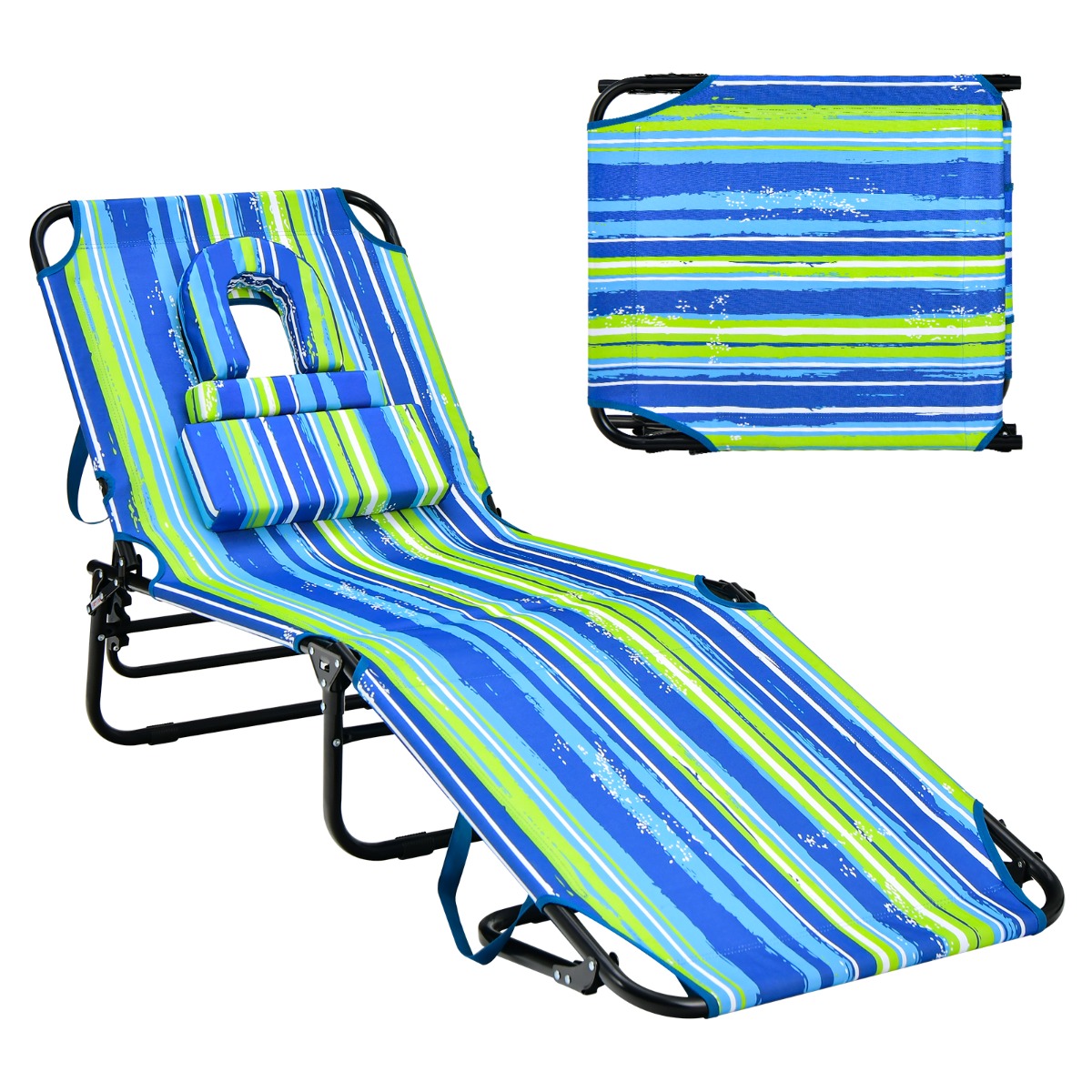 Folding Face Down Tanning Chair with 3 Removable Pillows for Patio