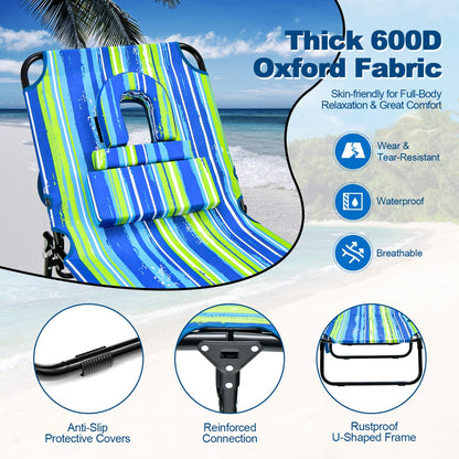Folding Face Down Tanning Chair with 3 Removable Pillows for Patio