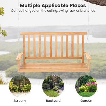 2-Seat Patio Swing Bench with 2 Sturdy Hanging Ropes for Backyard/Balcony-Natural