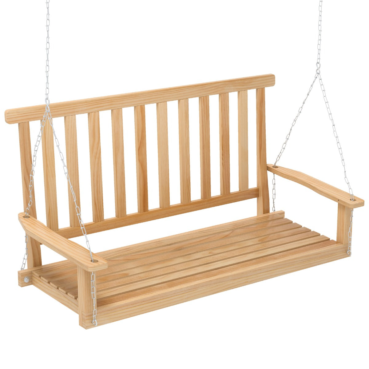 2-Seat Patio Swing Bench with 2 Sturdy Hanging Ropes for Backyard/Balcony-Natural