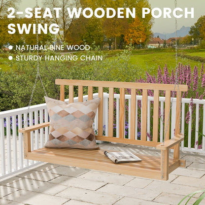 2-Seat Patio Swing Bench with 2 Sturdy Hanging Ropes for Backyard/Balcony-Natural