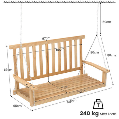 2-Seat Patio Swing Bench with 2 Sturdy Hanging Ropes for Backyard/Balcony-Natural