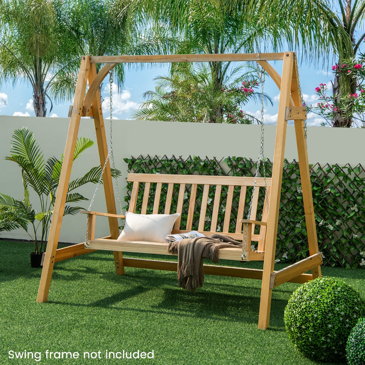 2-Seat Patio Swing Bench with 2 Sturdy Hanging Ropes for Backyard/Balcony-Natural
