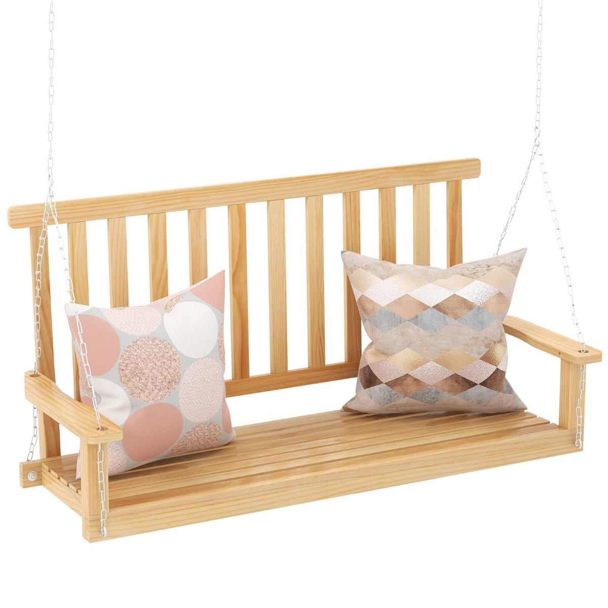 2-Seat Patio Swing Bench with 2 Sturdy Hanging Ropes for Backyard/Balcony-Natural