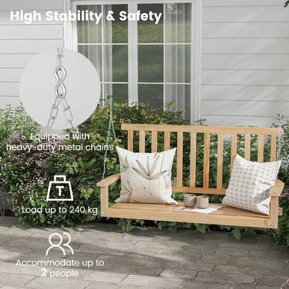 2-Seat Patio Swing Bench with 2 Sturdy Hanging Ropes for Backyard/Balcony-Natural