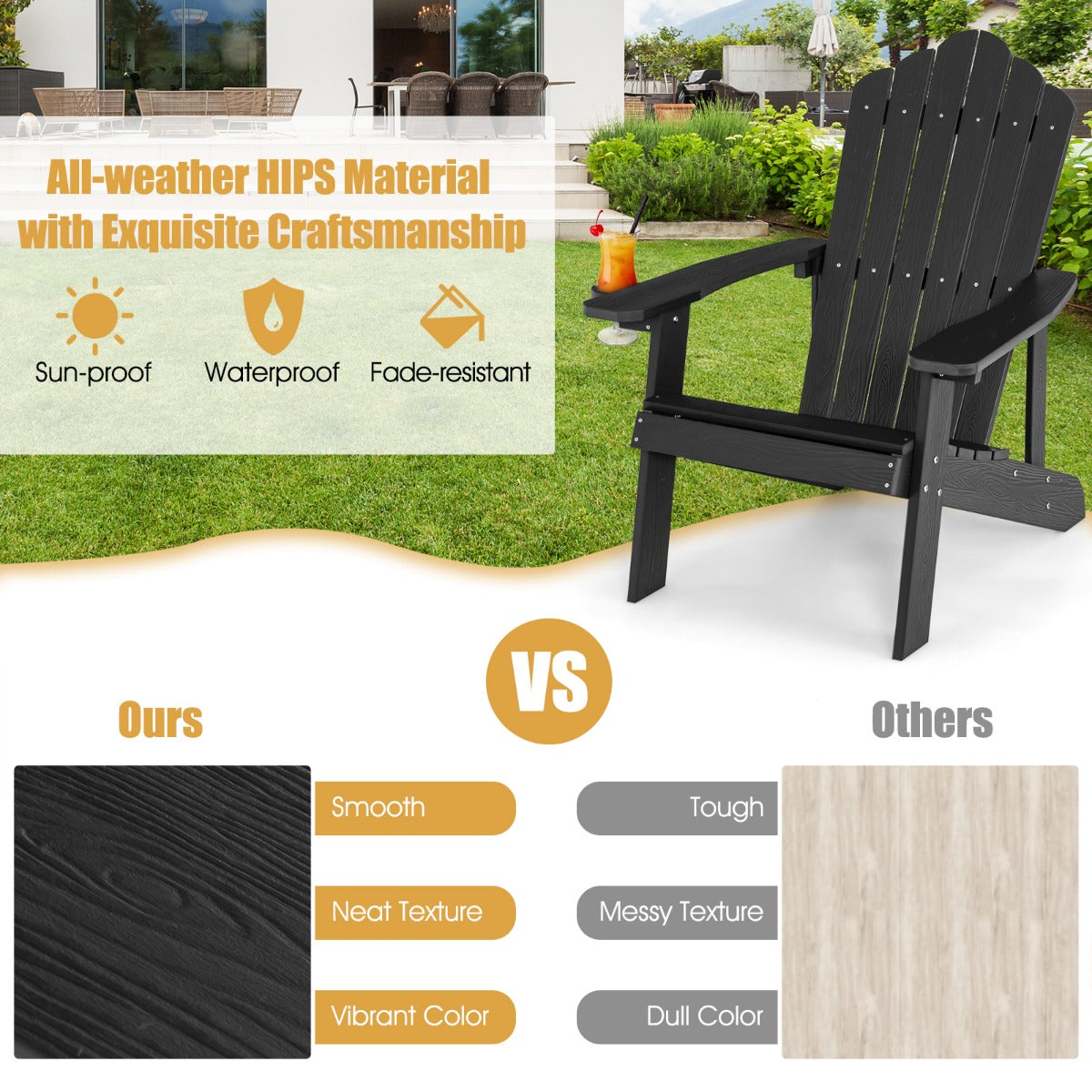 Adirondack Chair with Cup Holder for Patio-Black
