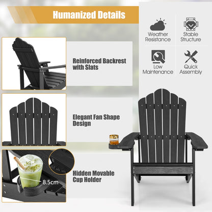 Adirondack Chair with Cup Holder for Patio-Black