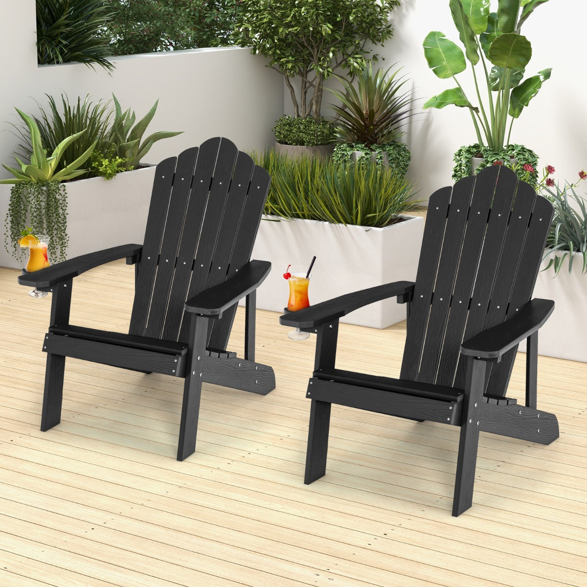 Adirondack Chair with Cup Holder for Patio-Black