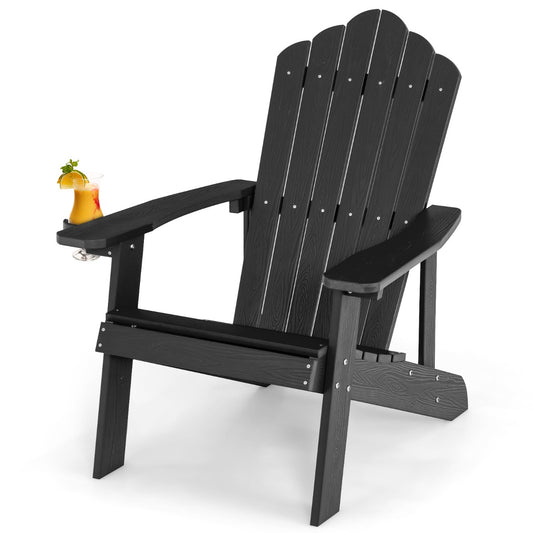 Adirondack Chair with Cup Holder for Patio-Black