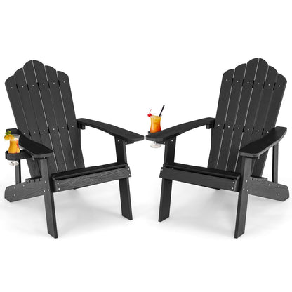 Adirondack Chair with Cup Holder for Patio-Black