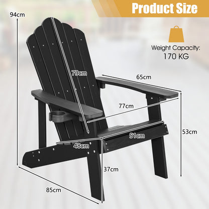 Adirondack Chair with Cup Holder for Patio-Black
