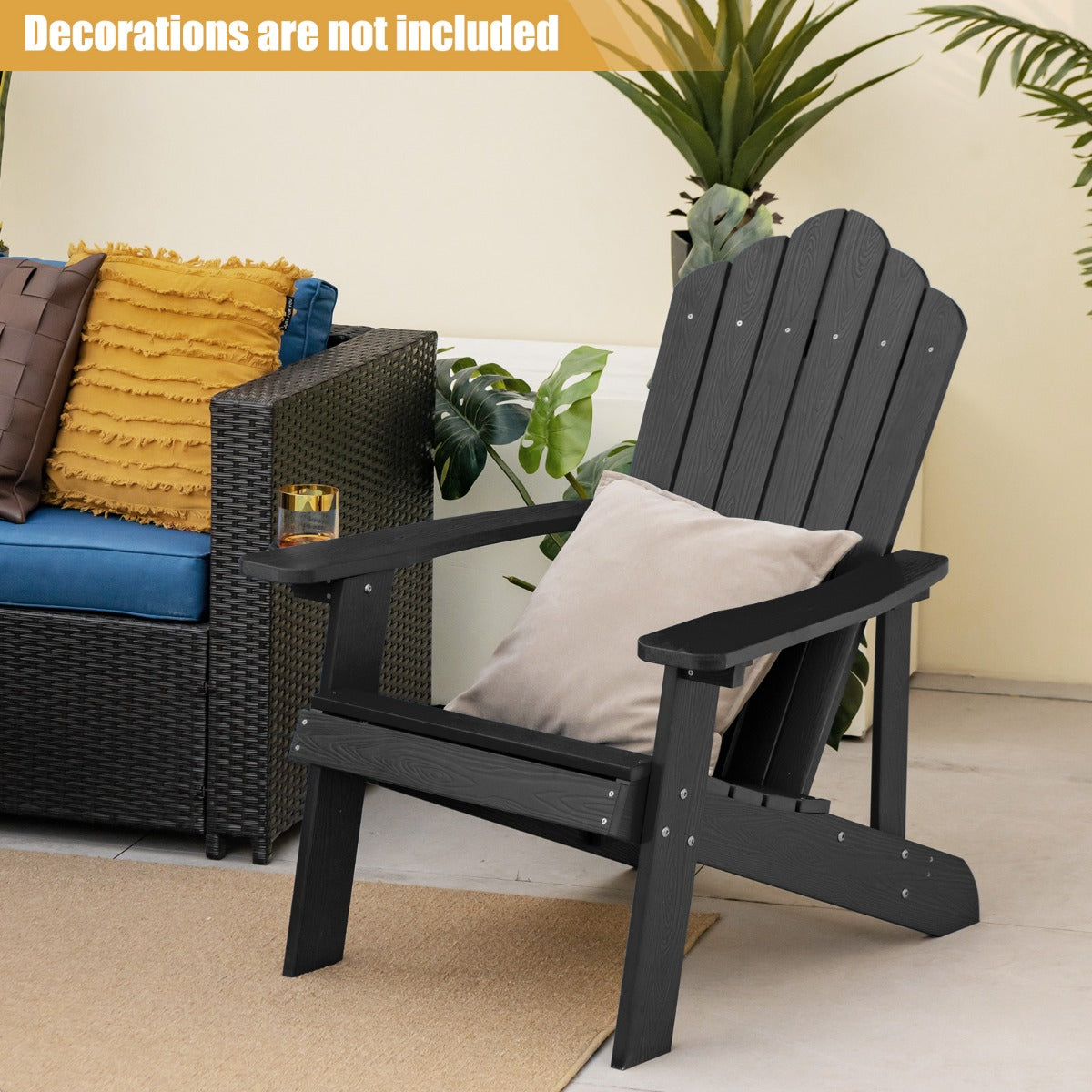 Adirondack Chair with Cup Holder for Patio-Black